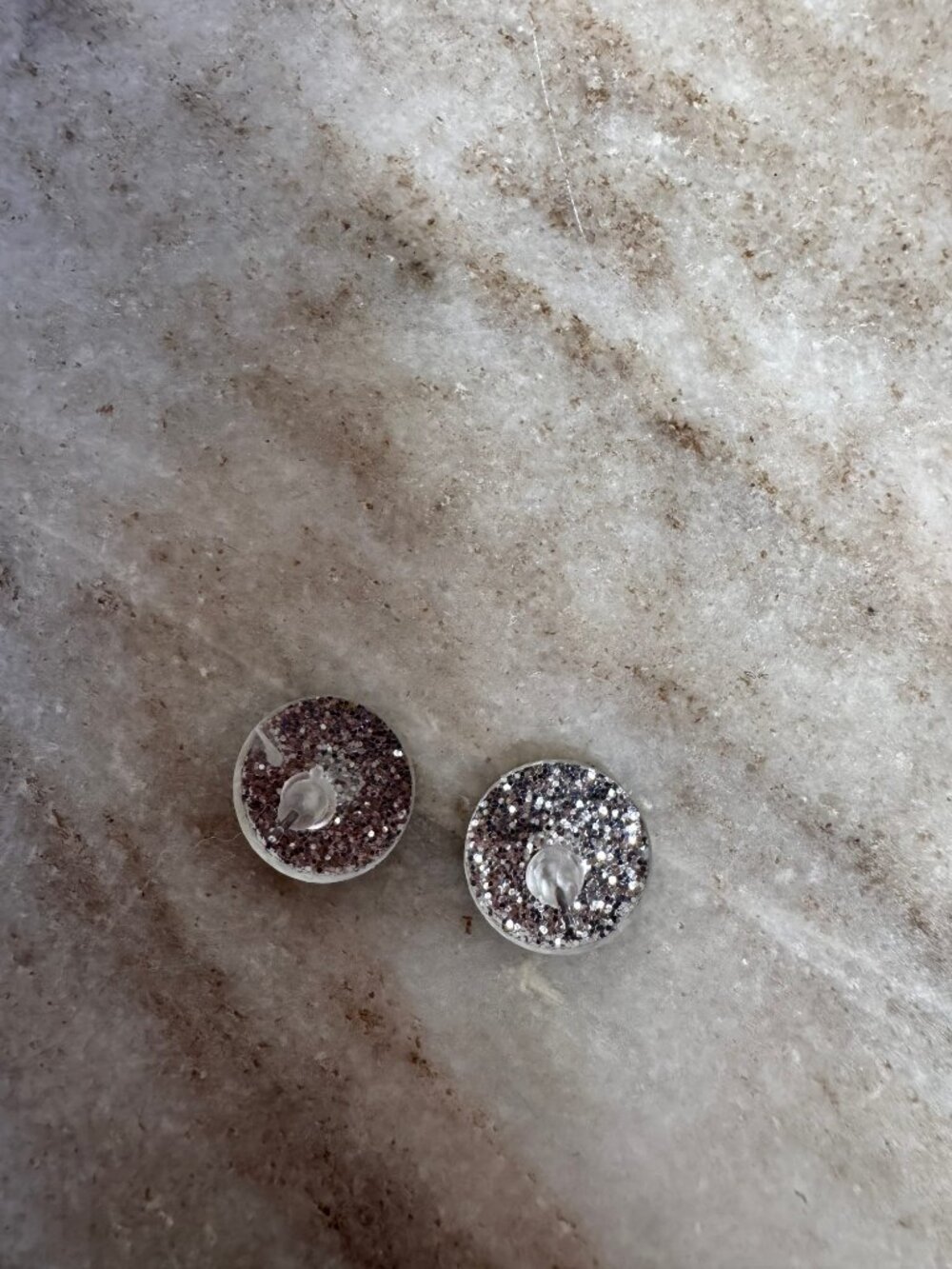 Yellow Glitter Softball Stud Earrings — Sparkly Acrylic Game Day Studs, 3/4" - Picture 3 of 5